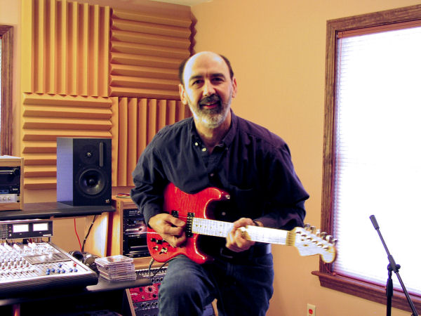 Jerry laying down tracks in the studio.